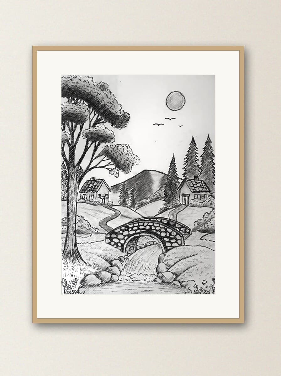 The Stone Bridge shown framed on a wall — visualisation